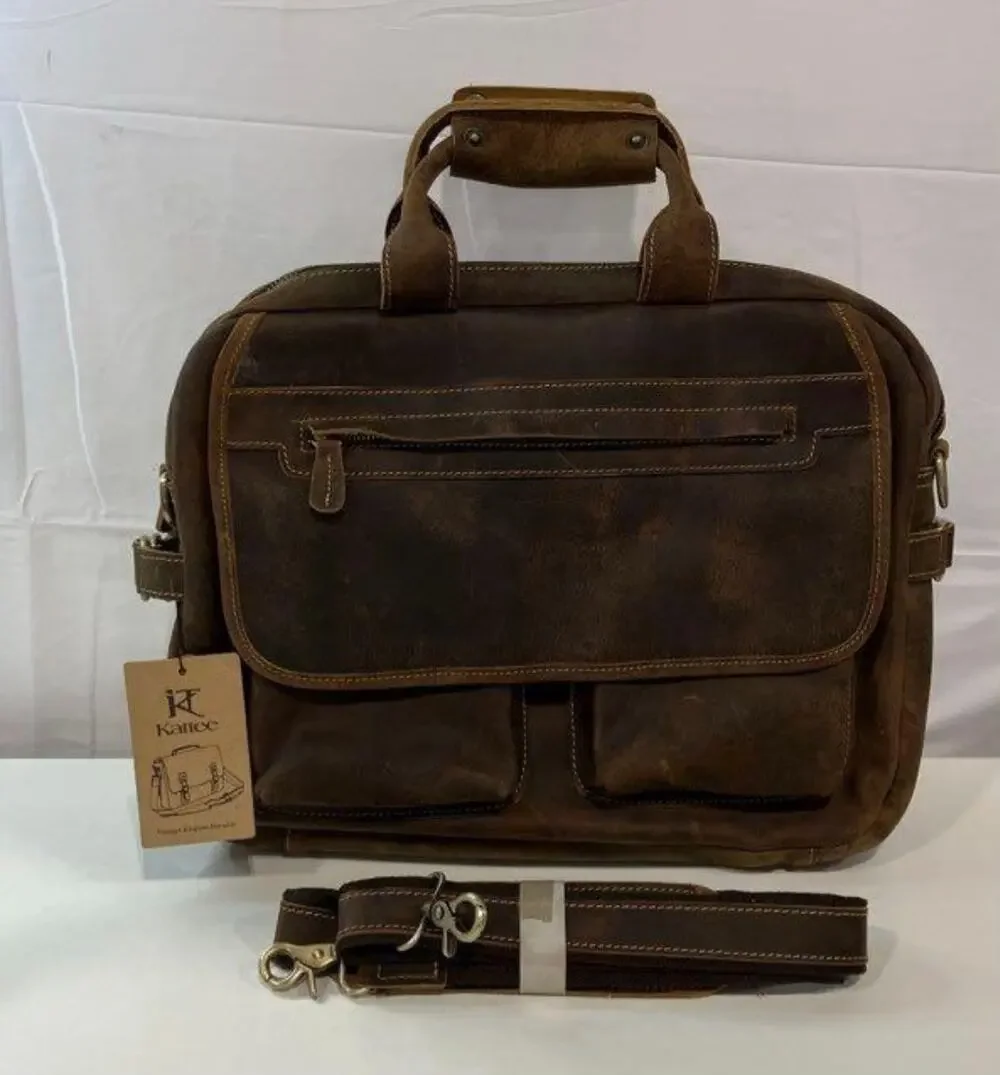 KATTEE CRAZY HORSE LEATHER BRIEFCASE CROSSBODY BAG